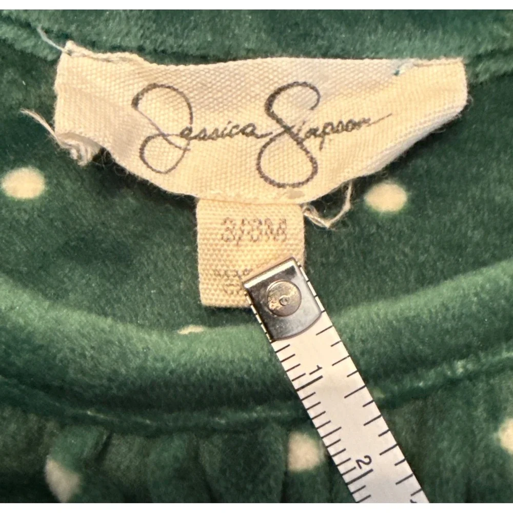 Jessica Simpson Baby Romper Velour Smocked‎ Green Polka Dot 3-6M